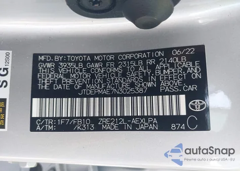 2022 Toyota Corolla Le from USA, damaged, VIN JTDEPMAE7N3025387